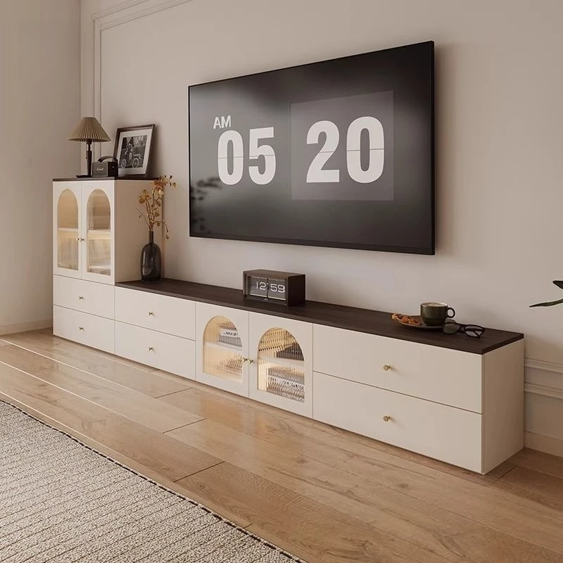Side cabinet coffee table combination TV cabinet heightened solid wood floor living room large capacity storage