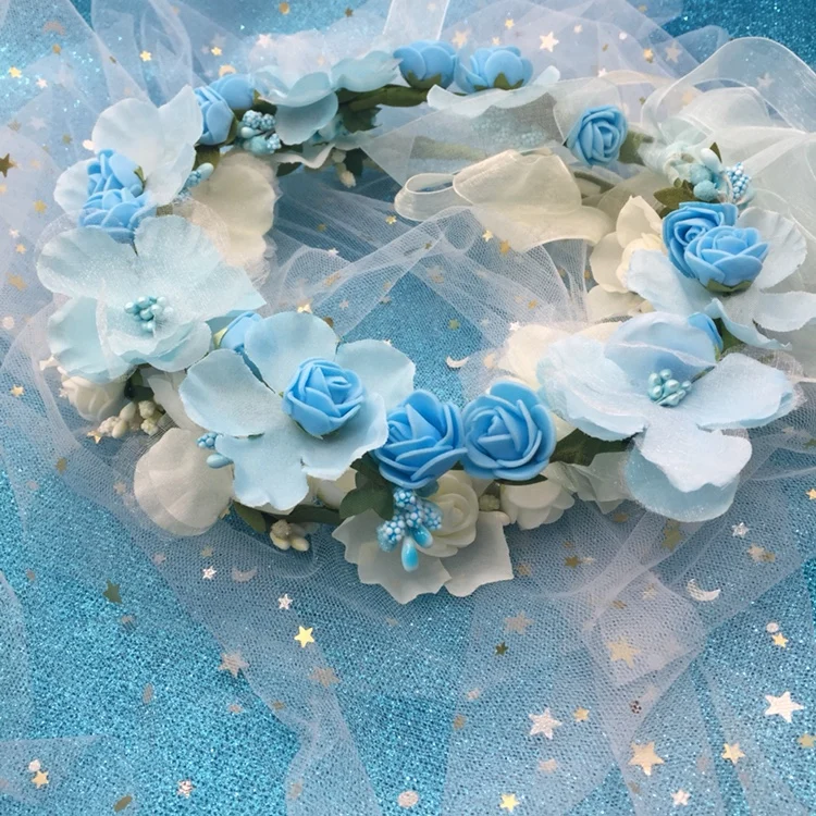 Corona de flores de boda para mujer, diadema nupcial, corona de pelo Floral con cinta, tocado para niña, accesorios para el cabello