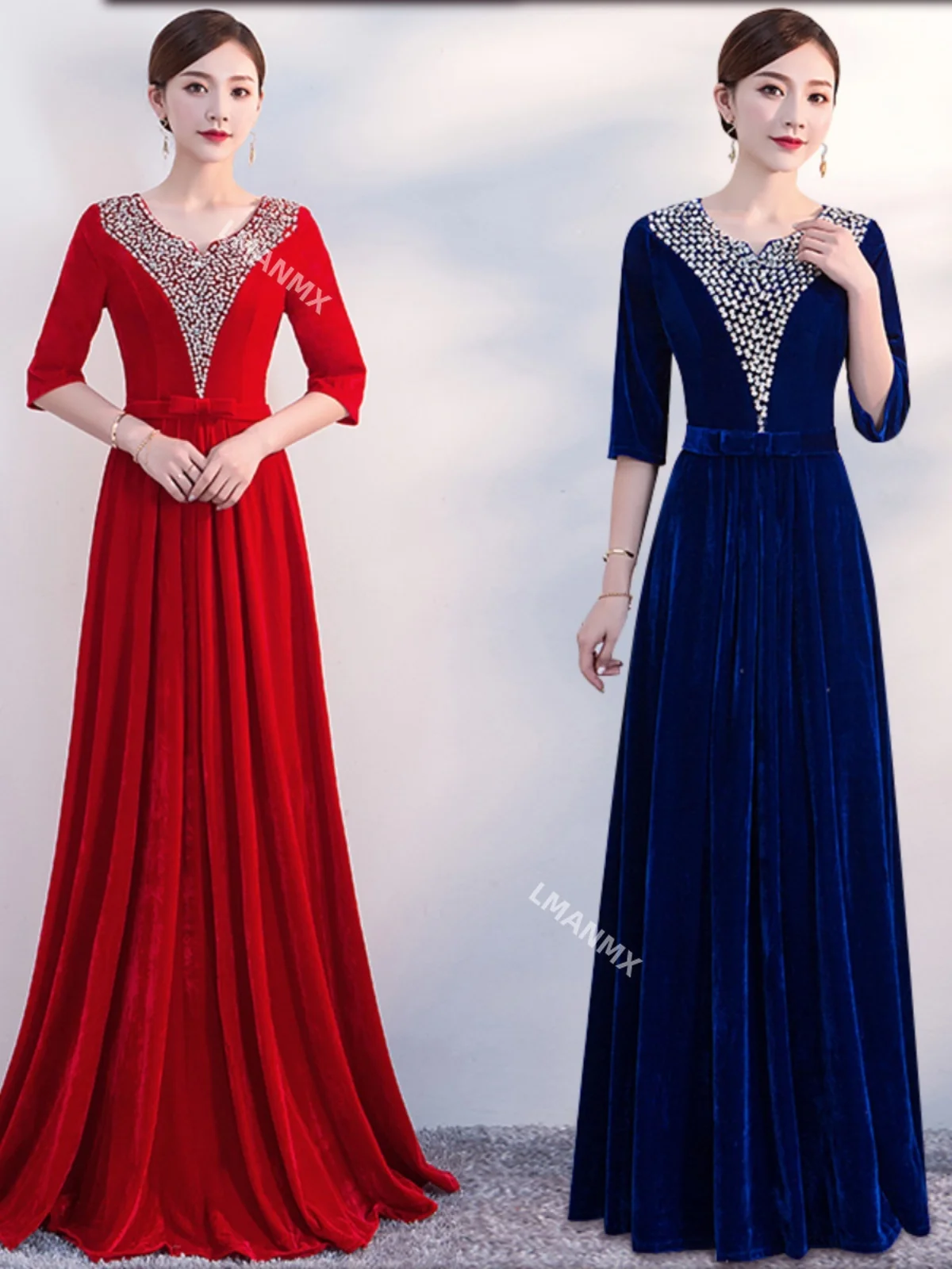 Long skirt new adult solo modern middle-aged and elderly red song conductor slim evening gown