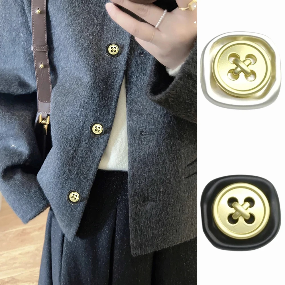 10 Pieces/set Four Eye Design Square Metal Buttons Suit Jacket Shirt Cardigan Elegant Decoration Hand Sewn Buttons Black White