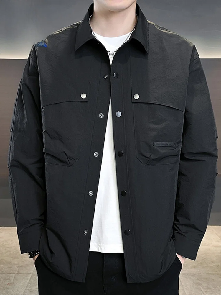 

Rn Casual Collar Jaet Outerwear Men's Trendy Bla Top Thin Sle Windbreaker Spring Autumn New Arrival Polyester