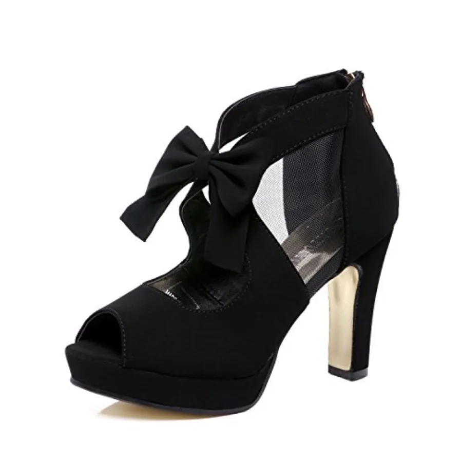 

GATUXUS Open Toe Women Platform High Heel Shoes Bows Strappy Sandals