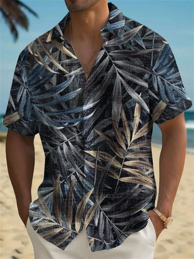 2025 New Short Sleeve Shirt Top Retro Style Hawaiian Purple Shirt Neon Smoke Printed Short Sleeve Lining