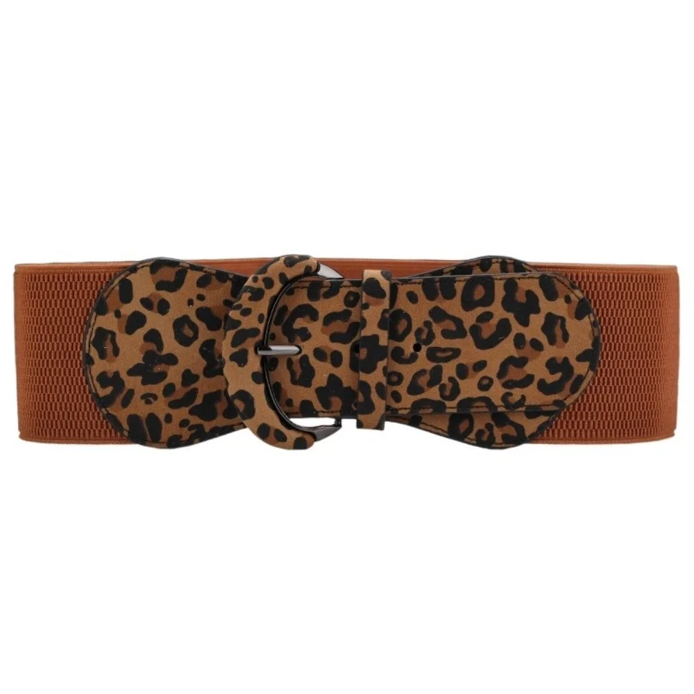 Luxury PU Stretchy Cummerbunds Leopard Print Cloth Female Waistband Elastic Dress Girdle Wide Waist Belt Dress