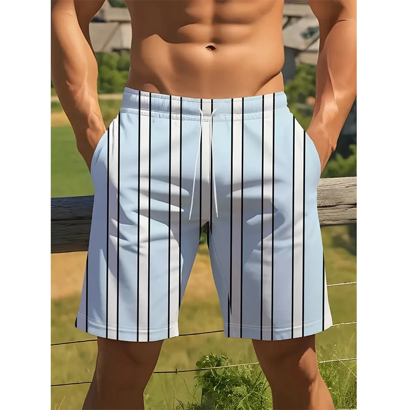 

Fashion striped pattern 3D Men's Shorts Beach Shorts Drawstring Elastic Waist 3D Print Breathable Loose Cool Shorts Daily