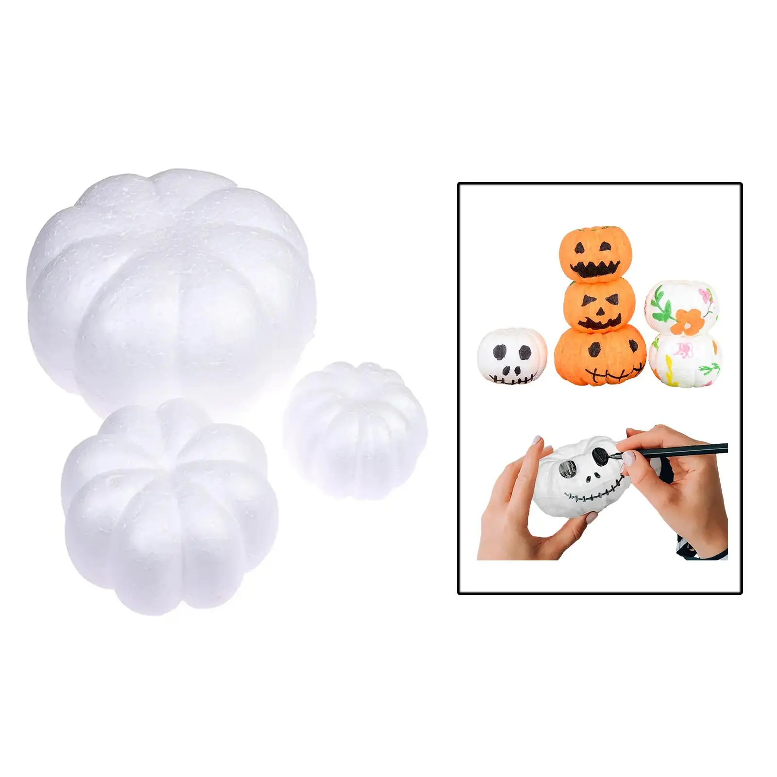 Calabazas artificiales de espuma blanca para niños, artesanía de otoño, artes y manualidades, 3 uds.