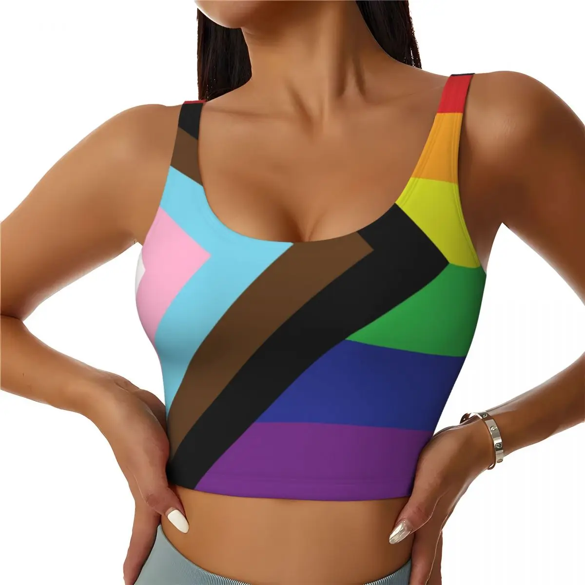 

Custom Women's Gay Pride Rainbow Flag LGBTQ Sports Bra LGBT Lesbian Bisexual High Impact Gym Workout Yoga Crop Tank Tops