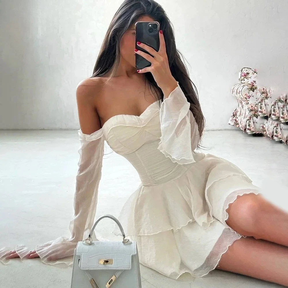 Vintage Ruffle Short Mermaid Wedding Dress Off Shoulder Sweetheart Corset Mini Bridal Gown Princess Bride Gown Customized