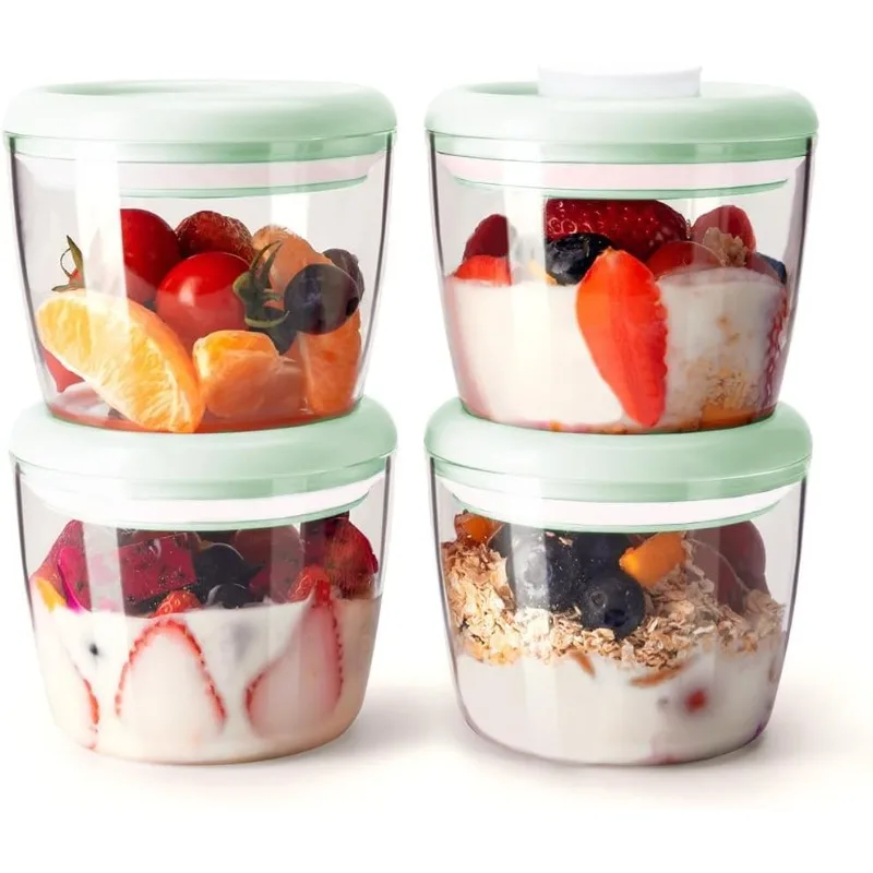 Airtight Container Set - (380ml 4 Pcs) Stackable One Button Openning Food Containers