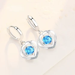925 sterling silver 2021 new women's fashion jewelry high quality blue pink crystal zircon simple heart-shaped earrings