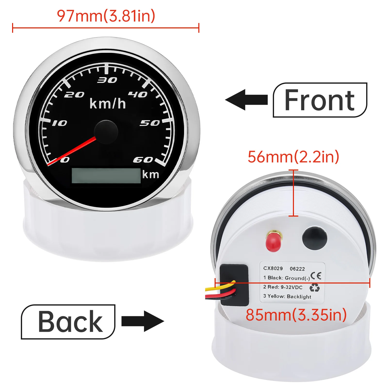 7Color LED 85MM Car GPS Speedometer 60km/h Waterproof IP67 Speed meter For Marine Boat Car With Antenna