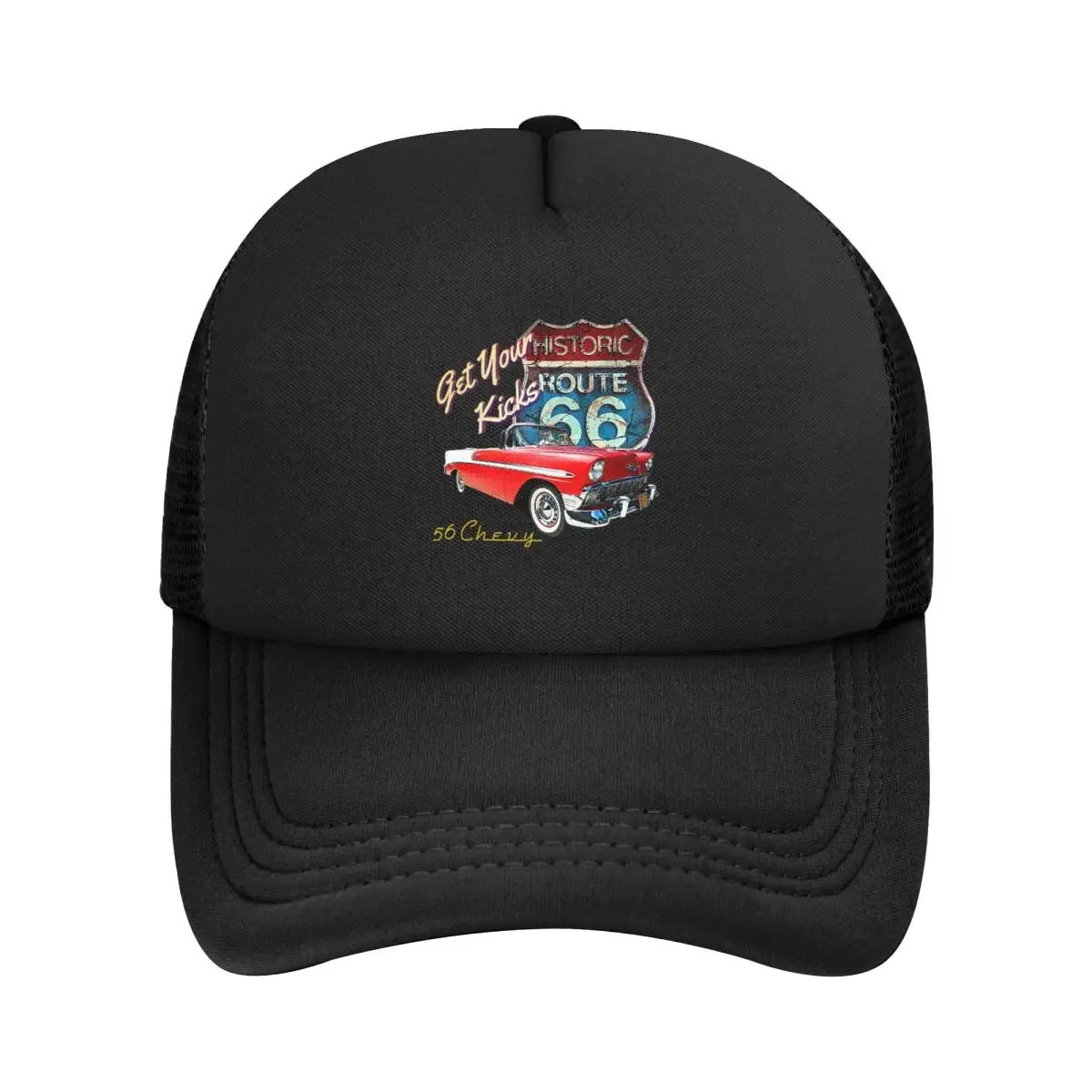 1956 Chevy-Bel Air Car Street Hot Rod Antique - Route 66 Mesh Baseball Caps Snapback Baseball Hats Casquette Outdoor Unisex