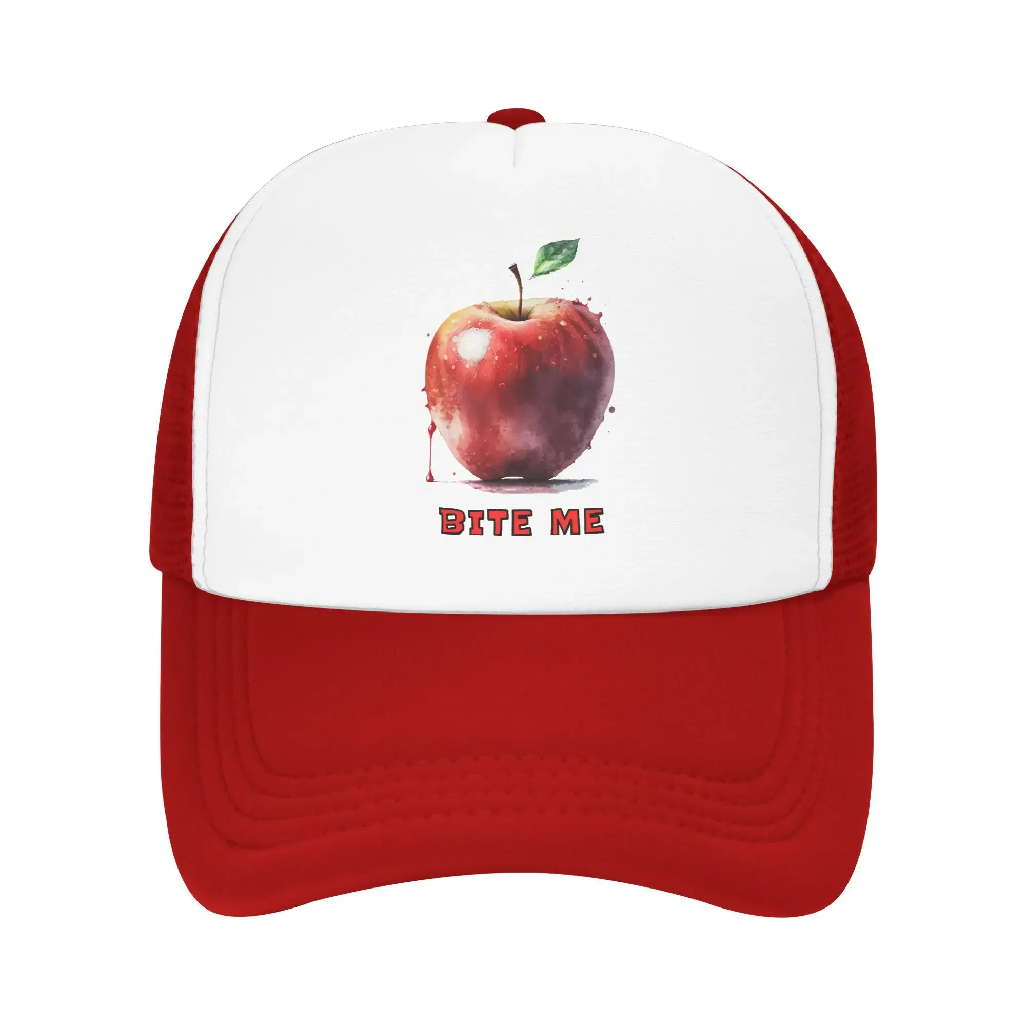 Bite Me Apple Fruit Merch Foam Mesh Trucker Hat Unisex Breathable Mesh-back Snapback Cap Fashion Adjustbale