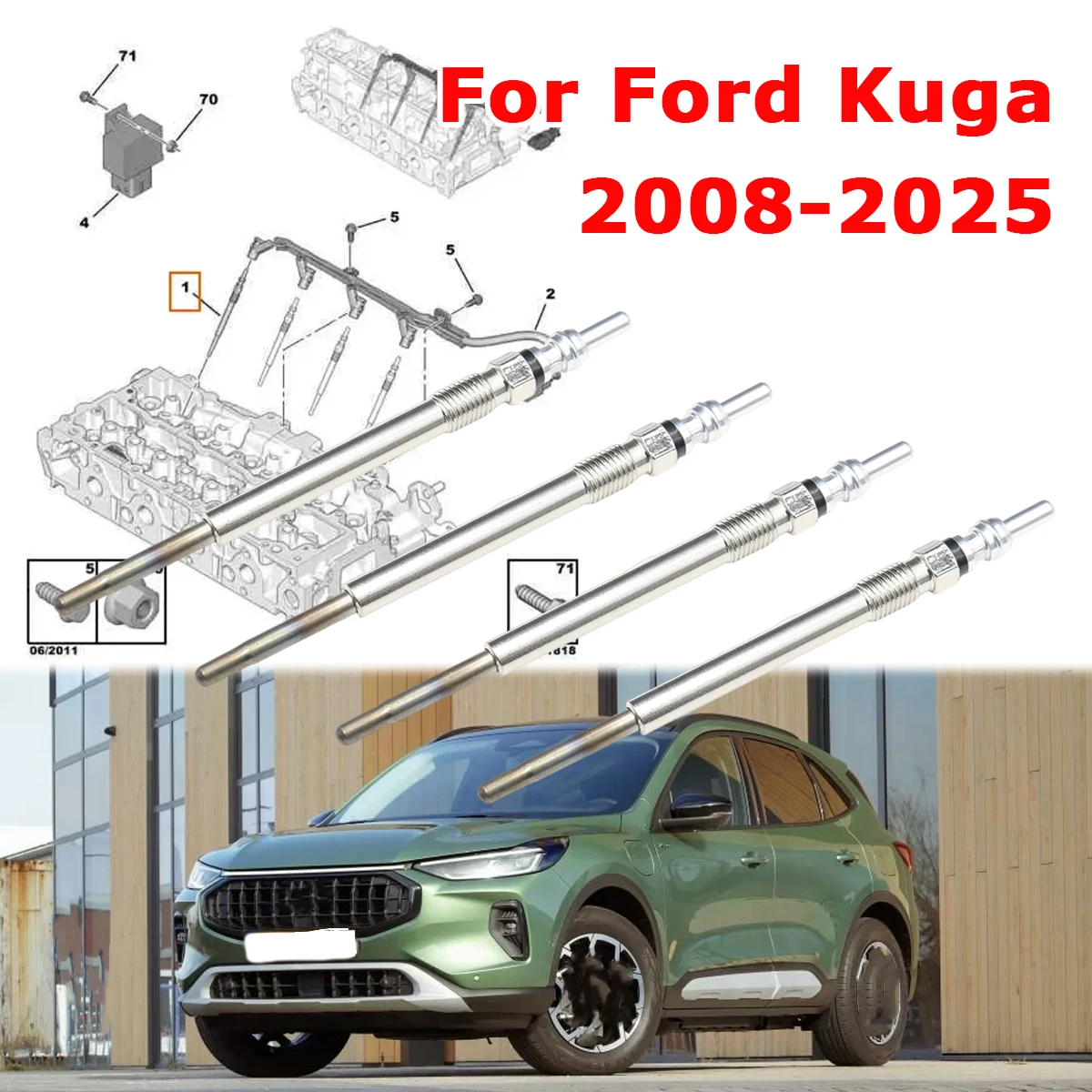 

4PCS Diesel Heater Nickel Plating Glow Plugs 5V For 1682276 1703269 1824690 9683195280 For Ford Kuga 2008-2025 1.5 TDCi 2.0 TDCi