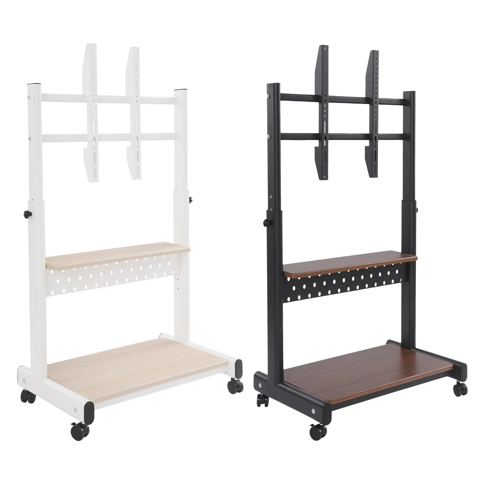 Mobile TV Stand for 43-86'' TVs Tilt TV Cart Holds up to 220.46lb Portable Adjustable Stand with Storage Shelf Rolling Floor