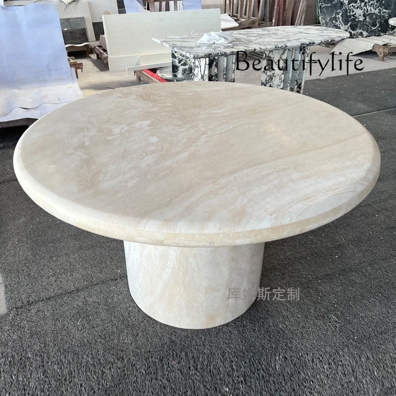 

Y Marble Dining Table Natural Dining High-end Restaurant Round Table Travertine Minimalist Dining Table Hotel Master Design