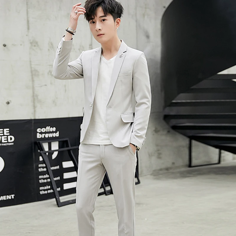 

Casual Slim Fit Tee Piece Suit Set for Men Spring Autumn Faionable Korean Sle Youthful Regular Sve Length Polyester ...