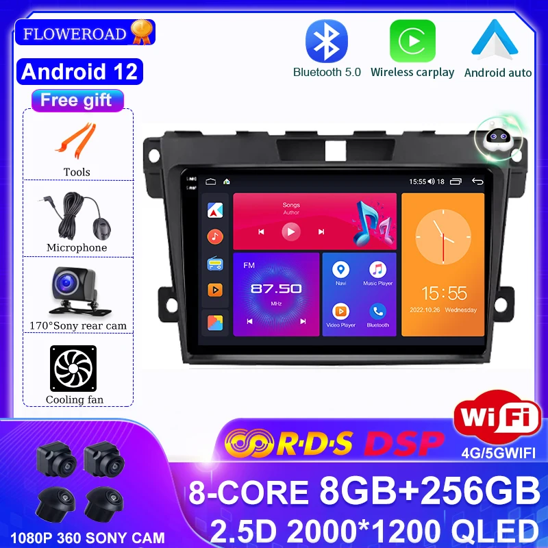 

Android 12 For Mazda CX-7 CX7 2008-2015 Car Radio Stereo Multimedia Navigation GPS Video Player DSP Wireless Carplay RDS QLED BT