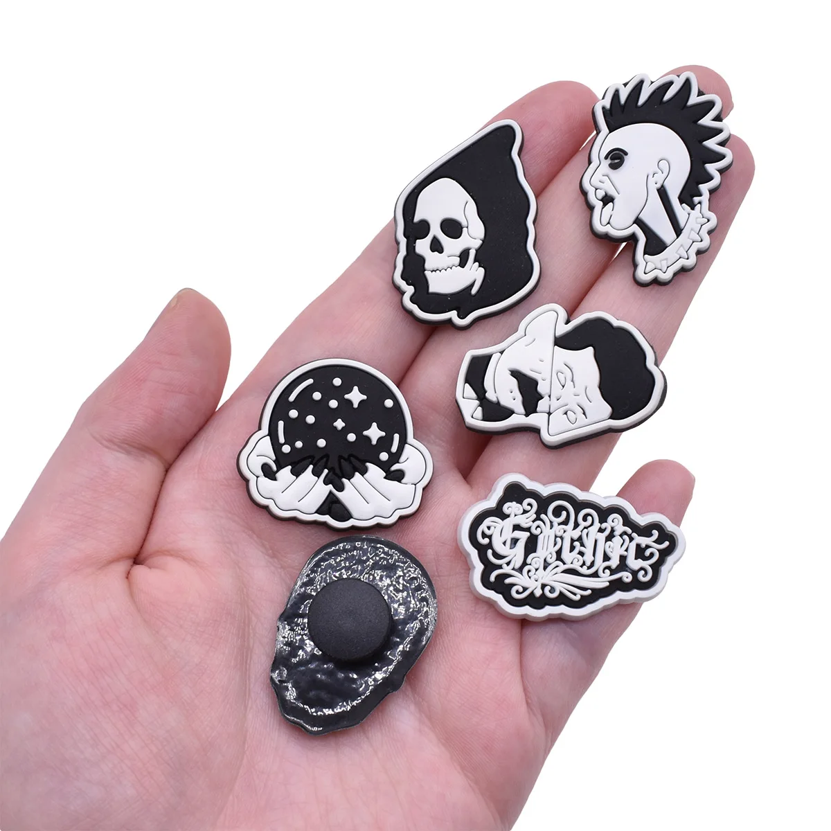 New 1Pcs PVC Black Halloween Shoes Charms for Crocs DIY Badge Clogs Kids Pins Decoration Jeans Shoe Accessories X-mas Wholesale image 3