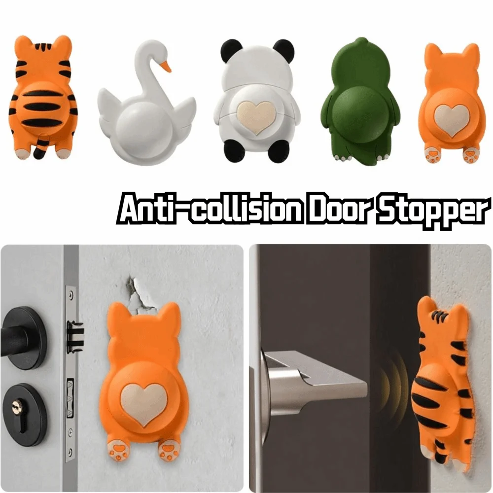 Creative Silicone Door Stopper Cartoon Animal Self-adhesive Doorknob Bumper Anti-Shock Anti-collision Wall Protector for Home