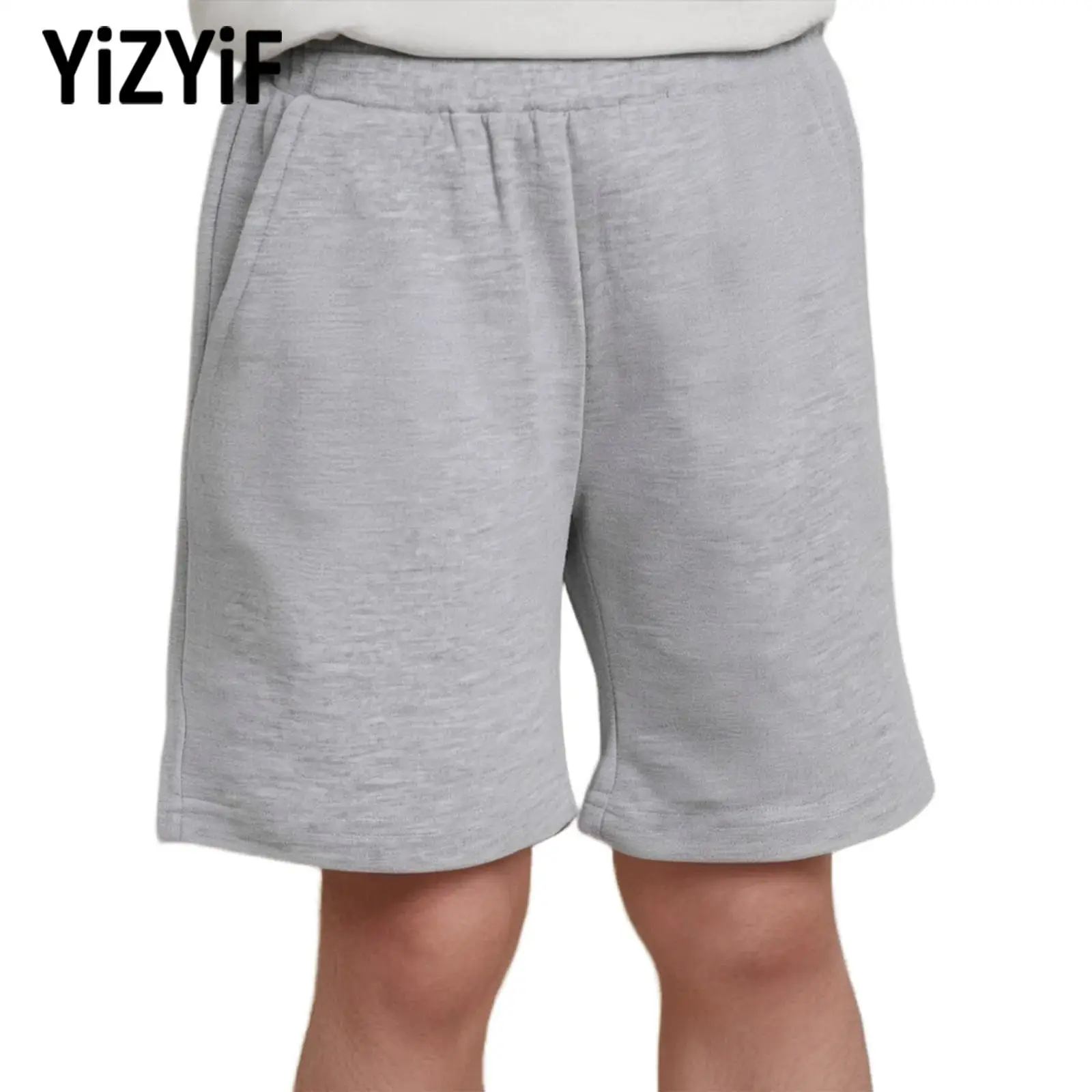 

Children Boys Sports Shorts Vacation Beach Park Casual Gym Workout Costumes Elastic Waistband Solid Color Shorts with Pockets