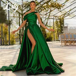 Lily Elegant Green Wedding Party Dress Stain One Shoulder Celebrity Dress Pleats Special Occasion Dress with Split فساتين سهرة