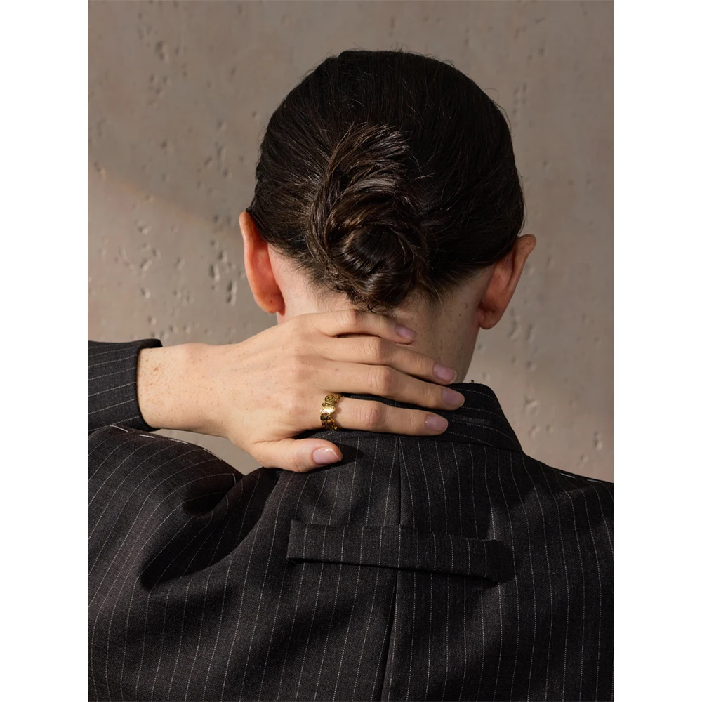 Yhpup 7 #   أنيق الفولاذ المقاوم للصدأ الكتابة على الجدران مضحك حلقة مفتوحة 18K الذهب اللون PVD مطلي الإبداعية سحر مهرجان مجوهرات الأزياء هدية