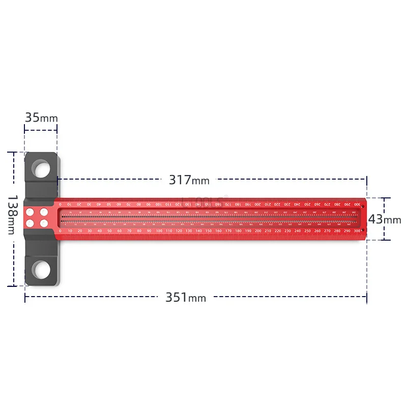 200-300mm Woodworking High-precision Line Scribe T-type Ruler Hole Scribing Ruler Aluminum Alloy Mark Line Gauge Measuring Tools