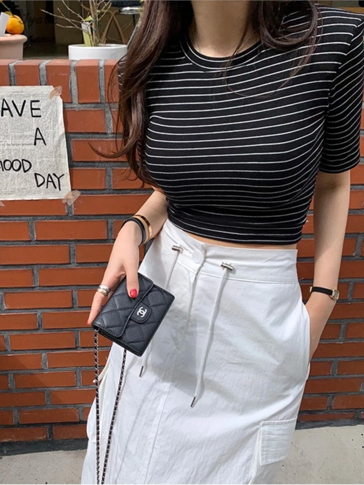 2024 New Fashion Straight Slit Casual Sold Color Women Summer Long Skirt Button Drawstring Sportwear Streetwear Cargo Skirts