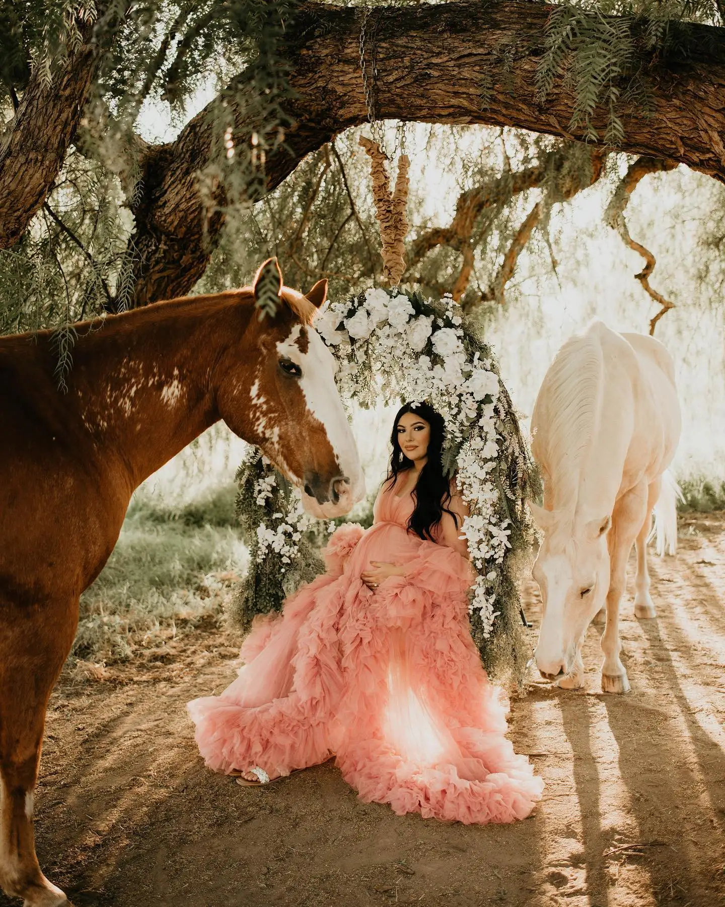 

Sexy Pink V Neck Maternity Dresses for Photo Shoot Robe Puffy Tulle Mesh Kimono Pregnant Full Sleeves Custom Made Prom Dress