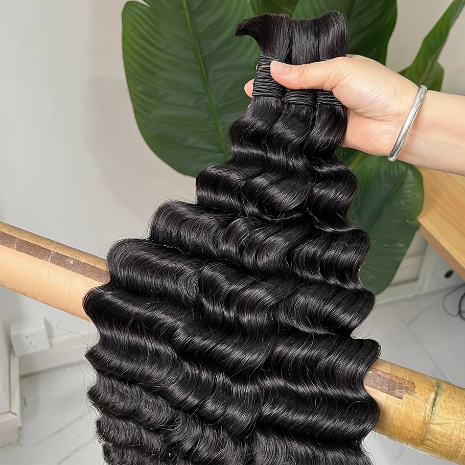 Yiwigs 10A Grade Single Drawn Deep Wave Human Hair Bulk for Braiding No Weft 100% Raw Hair Extensions Wholesale Bulk