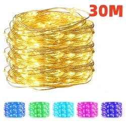 10/20/30M USB LED String Lights Copper Silver Wire Garland Light Waterproof Fairy Lights For Christmas Wedding Party Decoration