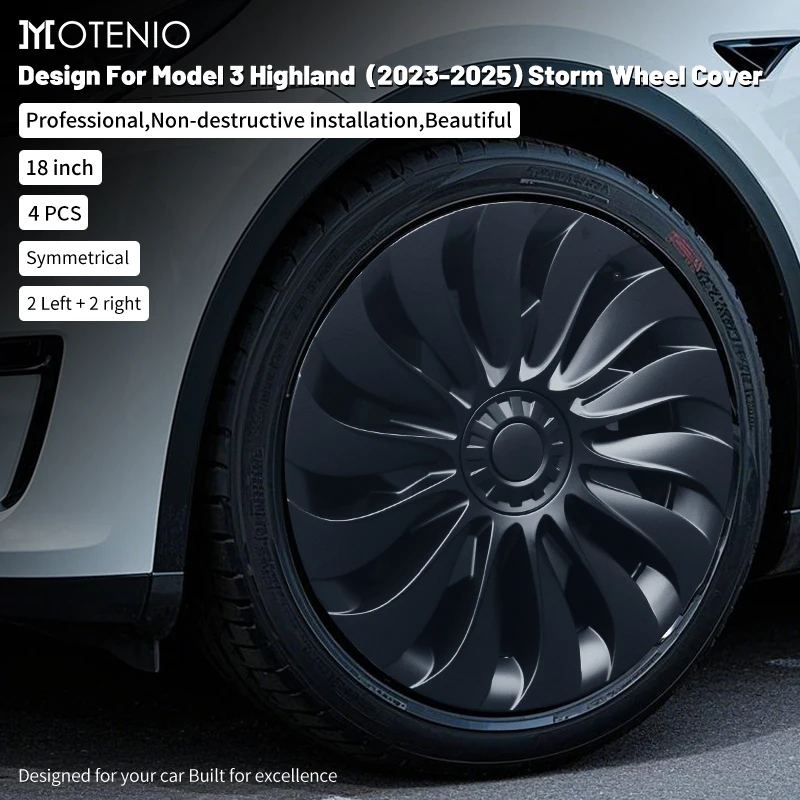 

4PCS 18 Inch New Storm Style Wheel Covers Design for Tesla Model 3 Highland (2023-2026) – Right & Left Hubcaps Accessories