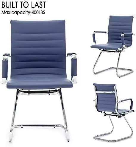 كراسي الاستقبال كرسي الضيوف الجلدي للمؤتمرات كرسي مكتب دعم الظهر شديد التحمل، مجموعة من 2 (كحلي) #5