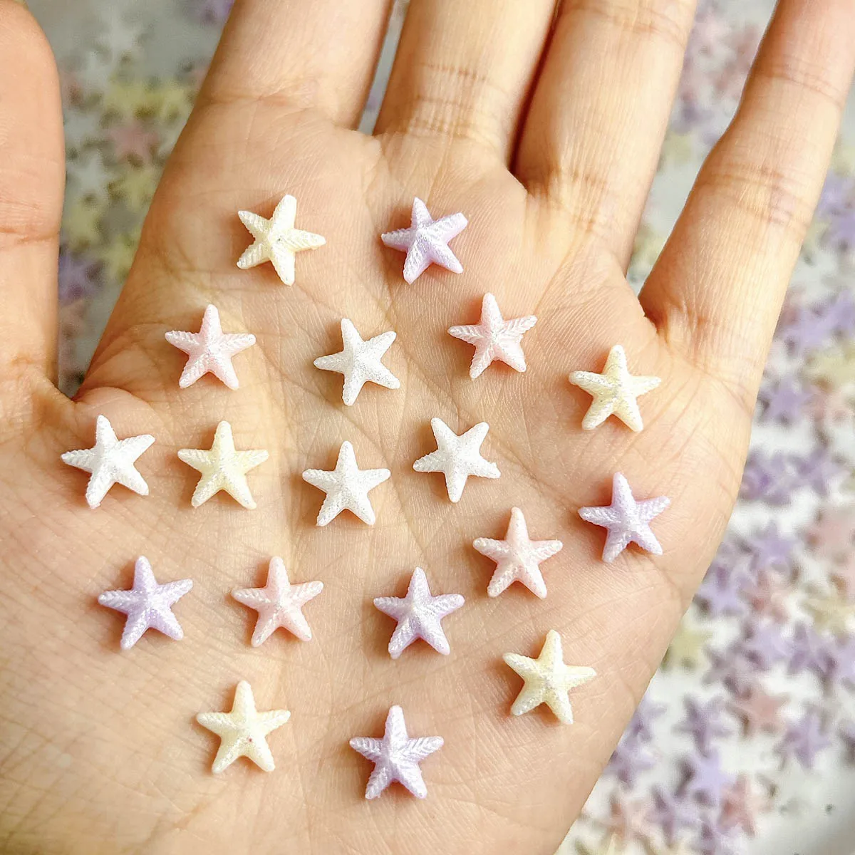 60PCS Dreamy Luminous Sweet Starfish Nail Charms 3D Solid Color Fine Glitter Star Resin Nail Art Decorations for DIY Nails Parts