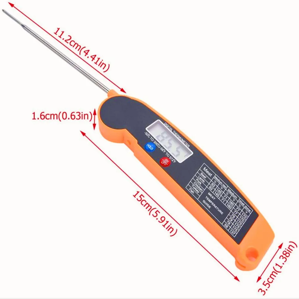 Termômetro digital dobrável para alimentos, eletrônico preciso, unidades de medidor de temperatura para churrasco, conversível, pequeno erro, sonda de temperatura alimentar