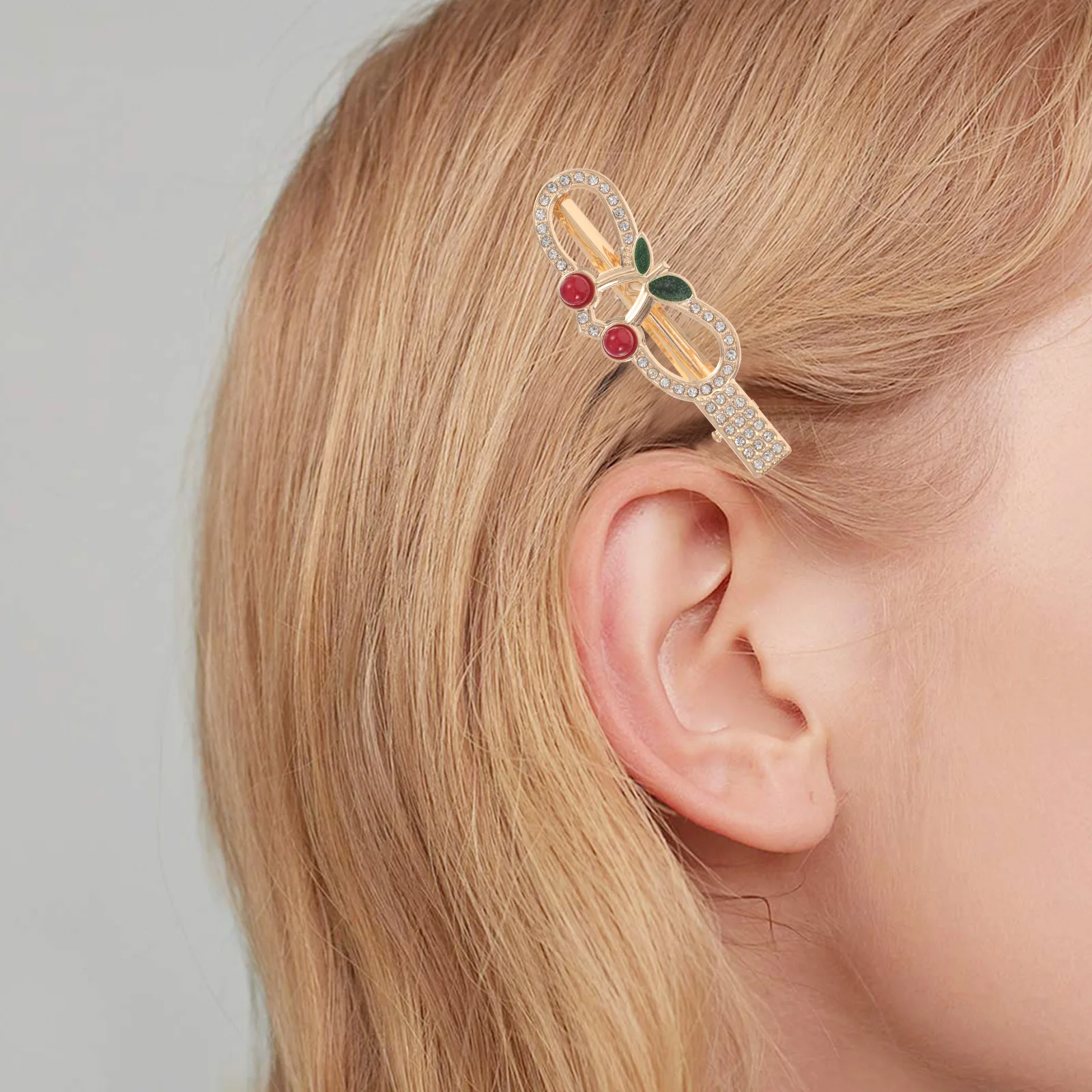 

Cherry Hairpin Clips Rhinestone Bangs Control Duckbill Alligator Barrettes Crystal Accessories Women Birthday Party Wedding