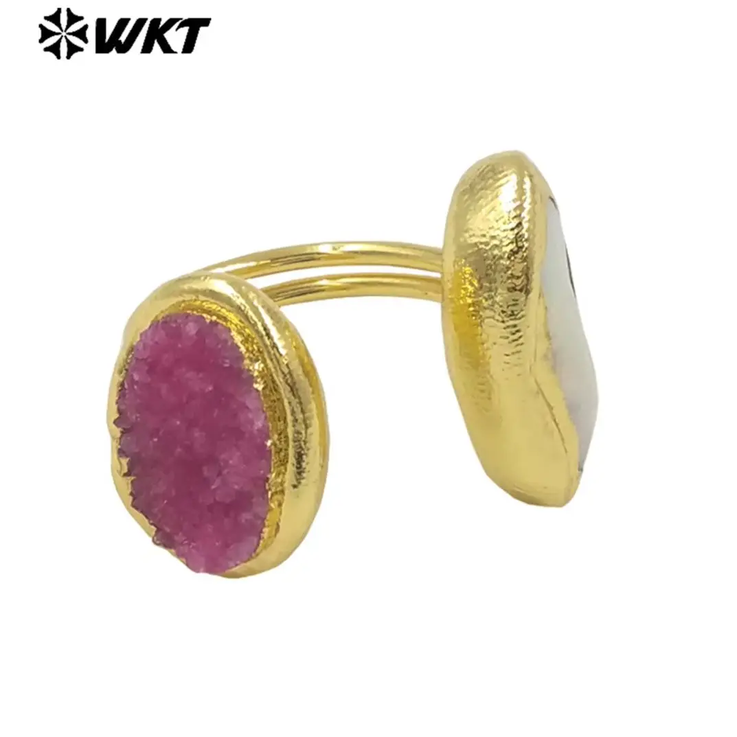 

Кольцо WT-MPR118 розово-оранжевого цвета из натурального кварца друзи и жемчуга с покрытием из 18-каратного золота, хорошего качества, отличный подарок для друзей.