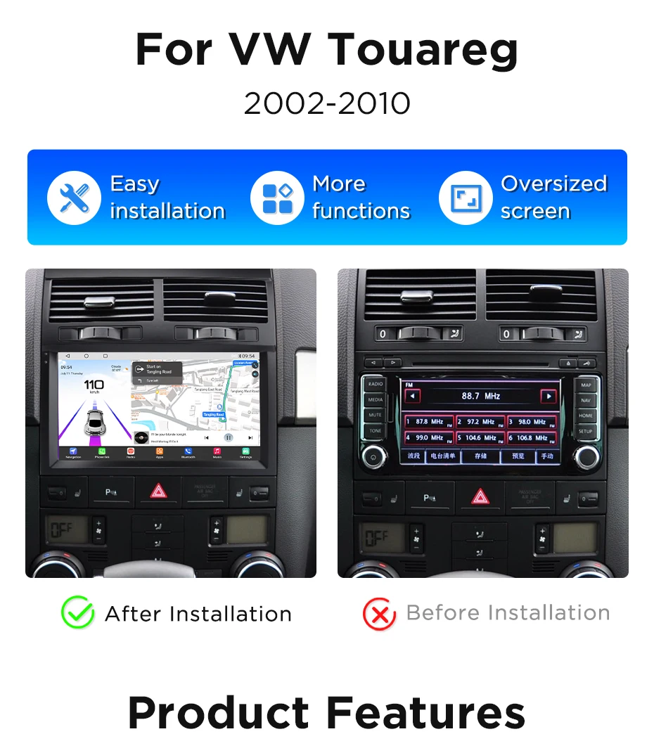 Junsun 360° ° Panorama Kamera Auto Radio Für VW Volkswagen Touareg 2002-2010 Drahtlose CarPlay Bildschirm Android Auto Stereo GPS Navi – Detail 3