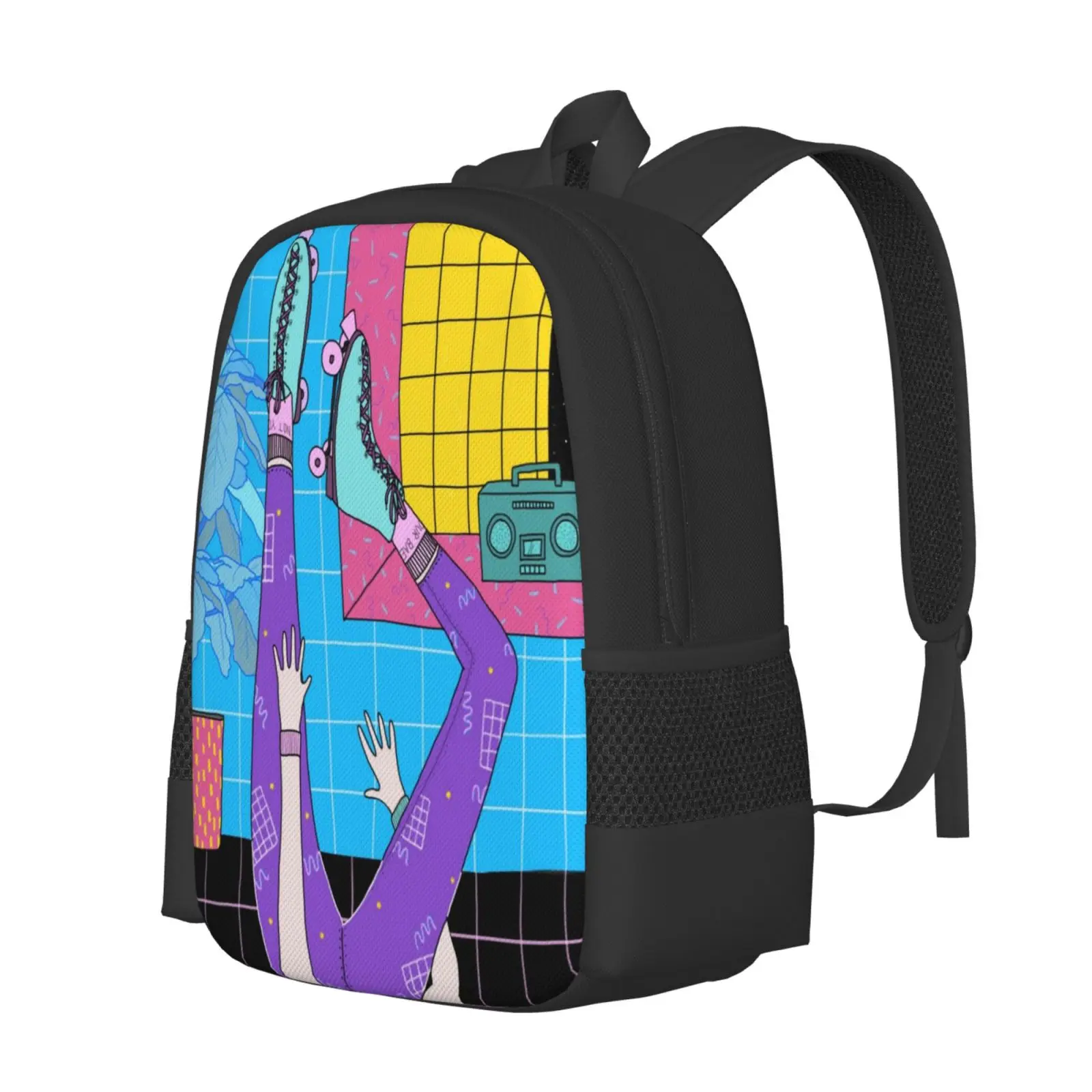 Not Your Bae Hot Sale Schoolbag Backpack Fashion Bags Roller Skating Upside Down Tiles Grid 90S Retro Vibes Scenery Patterns