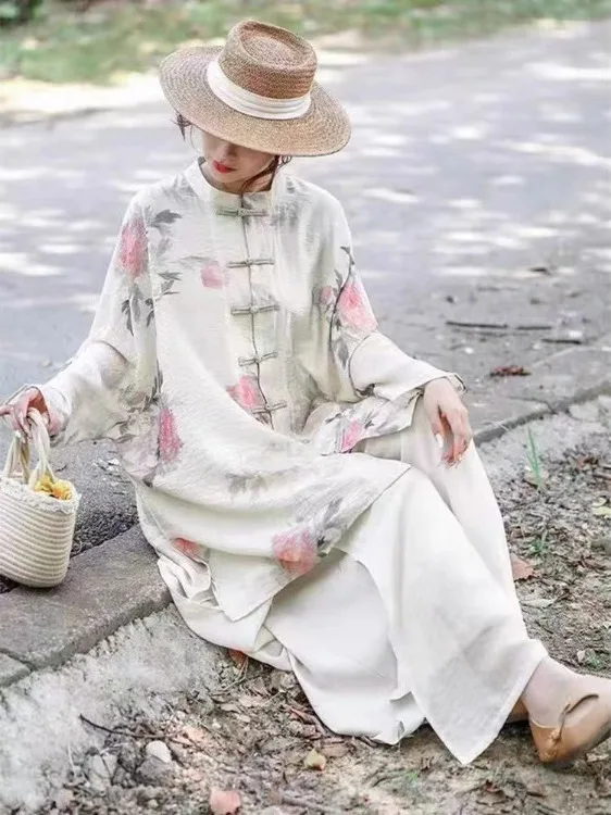 

Elegant Chinese Style Shirt with Button Design And Floral Print High End Women's Fashion Spring Summer New Arrival Loose Fit ...