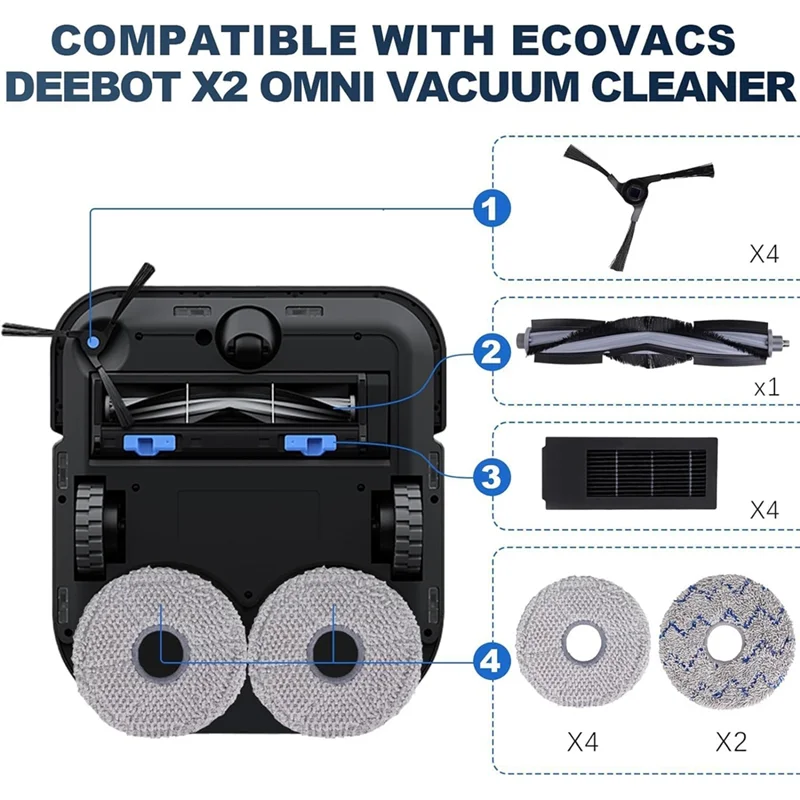 

A23F-Для Ecovacs Deebot X2 Series Комплексный пакет аксессуаров: основная боковая щетка, фильтр Hepa, ткань для швабры, мешки для пыли