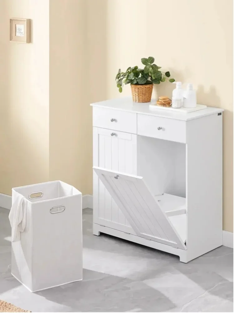 SoBuy BZR33-II Badschrank mit Wäschekorb und 2 Schubladen Wäscheschrank für Waschküche Modern MDF 78x90x38cm