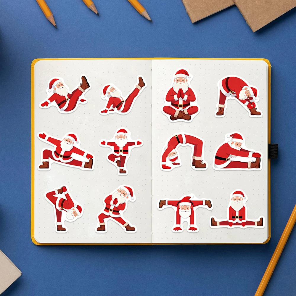 10/30/50 قطعة مضحك اليوغا سانتا كلوز عيد الميلاد ملصقات لطيف الكرتون الكتابة على الجدران الشارات الأمتعة المحمول الهاتف لاصقة تزيين اللعب