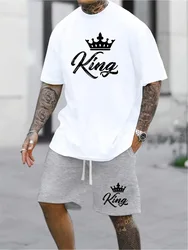 2024 New Summer Shorts Short Sleeve 2 Pieces Fashion Everyday Suit King Letter Print T-Shirt Suit Outdoor Streetwear Sports Suit