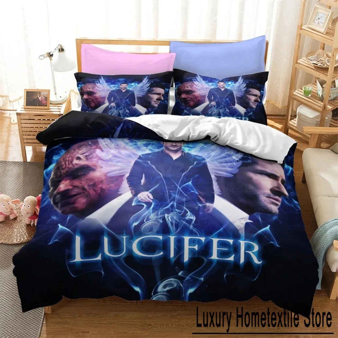 2024 Angel Wings Lucifer Bedding Set Lucifer Morningstar Satanic Duvet Cover Set Aesthetic Wing Feathe Comforter Cover Set