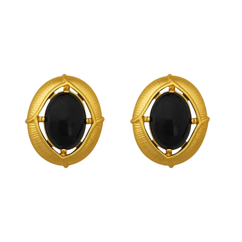 Retro Jewelry Vintage Temperament Black Color Glass Stud Earrings For Women Fashion Accessories Hot Selling