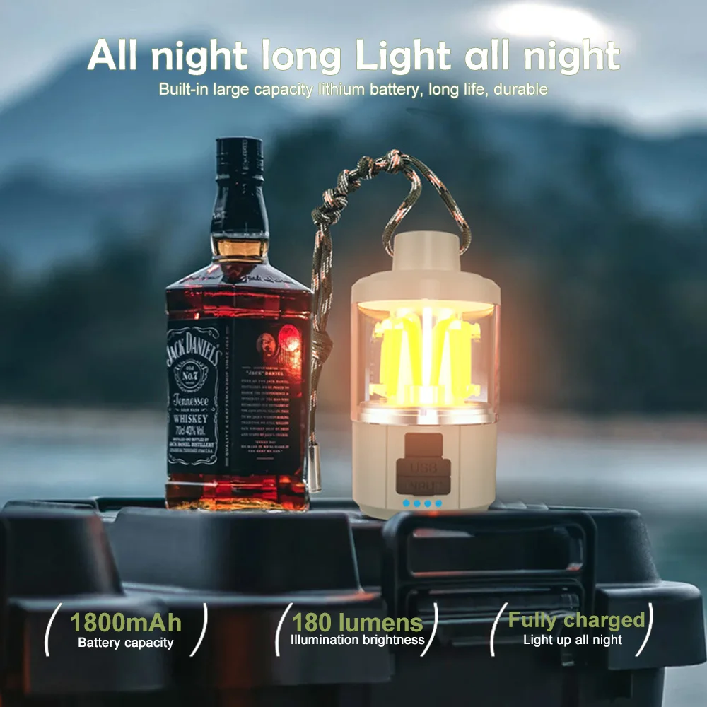 LED Camping Lantern Rechargeable Portable Flashlight Work Light 5  Modes Hanging Tent Lamp 8 Light Filaments Outdoor