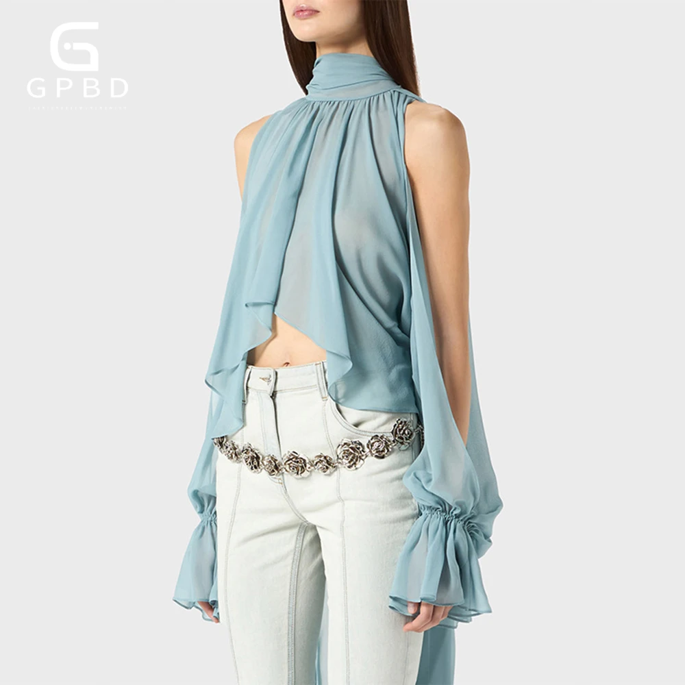 

Elegant Solid Shirts Women Fashion Chiffon Blouses 2025 Summer Ladies Off shoulder Lantern Long Sleeve Design Tops New