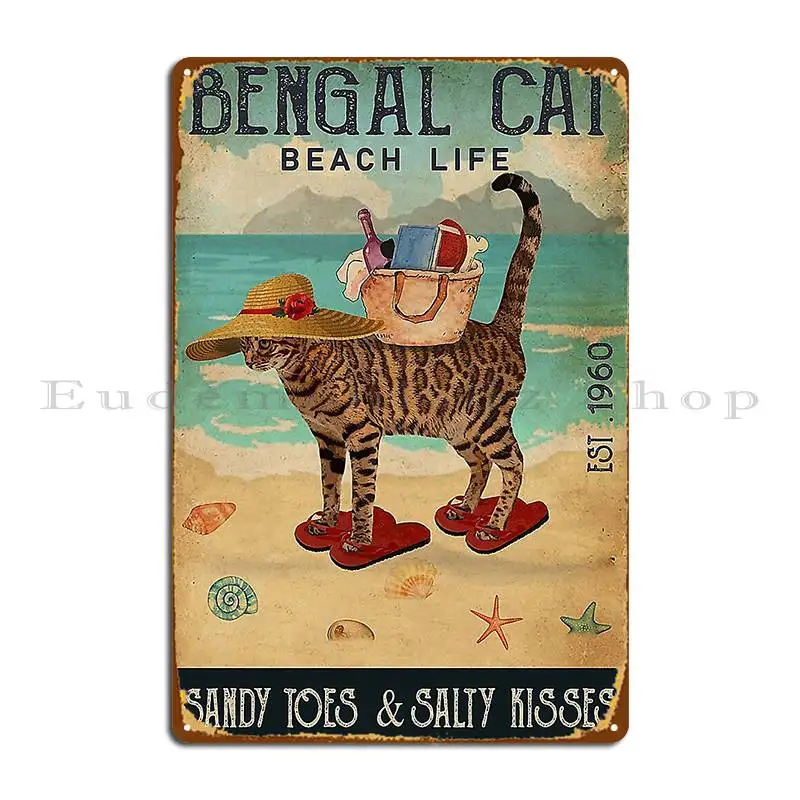 Бенгальский кот, подарок, пляж, жизнь, песчаные пальцы, Douglafa, металлический знак, клуб, ретро, индивидуальный, гостиная, кинотеатр, жестяной знак, постер